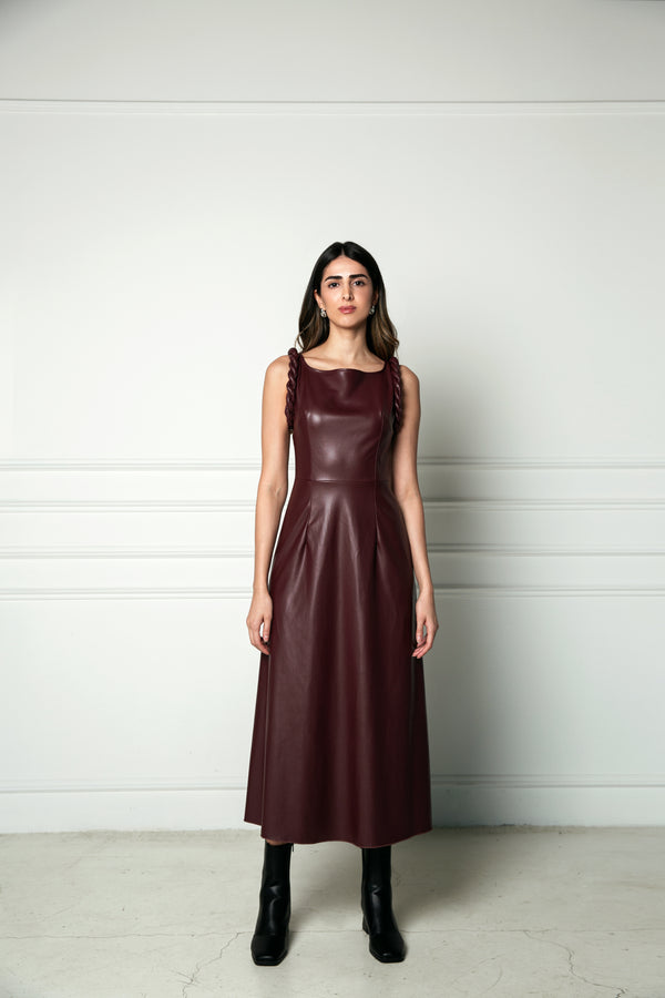 maroon leather dress