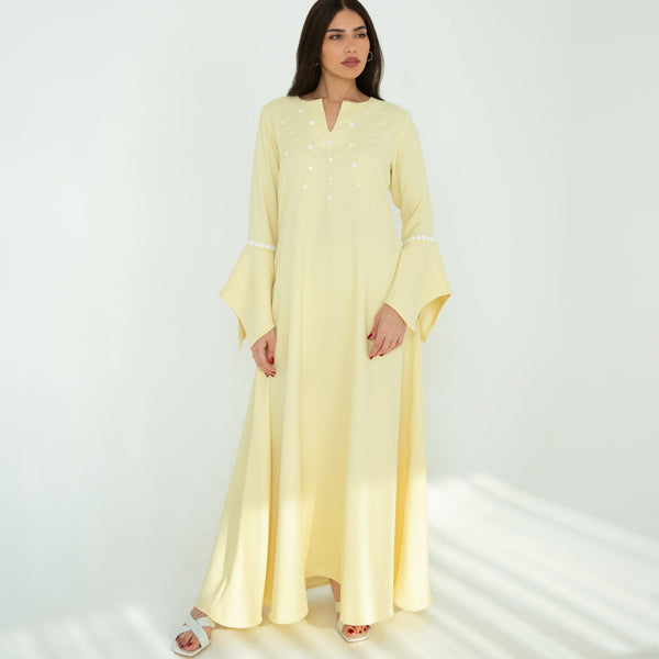 pastel yellow modest dress