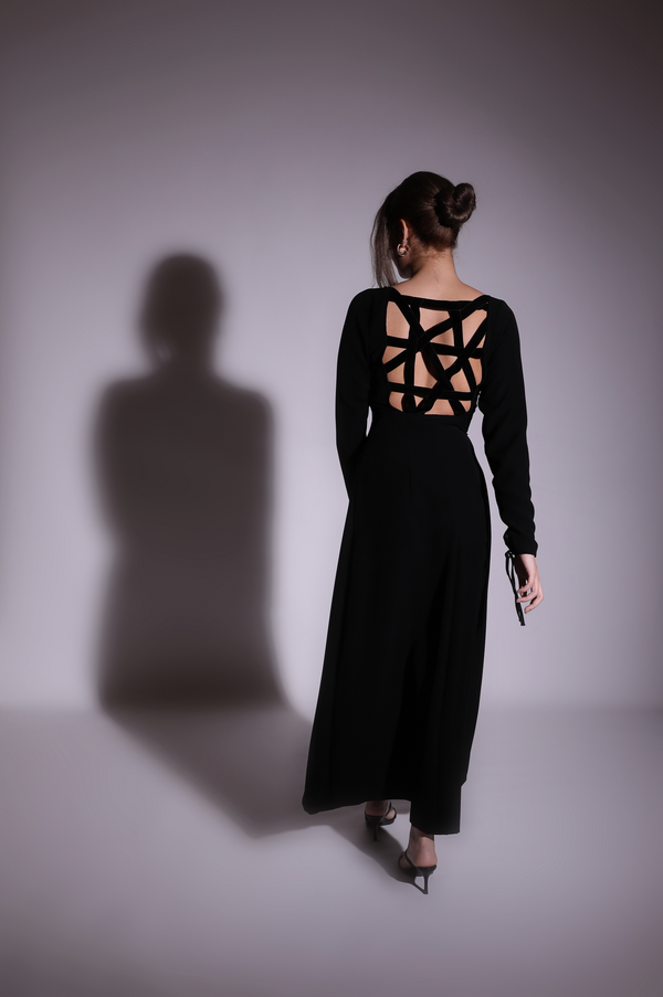 maxi black dress with back details